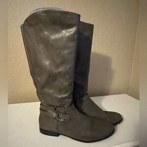 Gray knee high boots